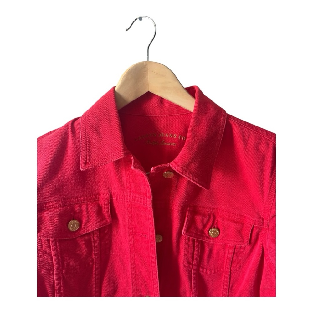 Lauren Ralph Lauren Red Denim Jacket Medium Classic Trucker - Picture 4 of 13